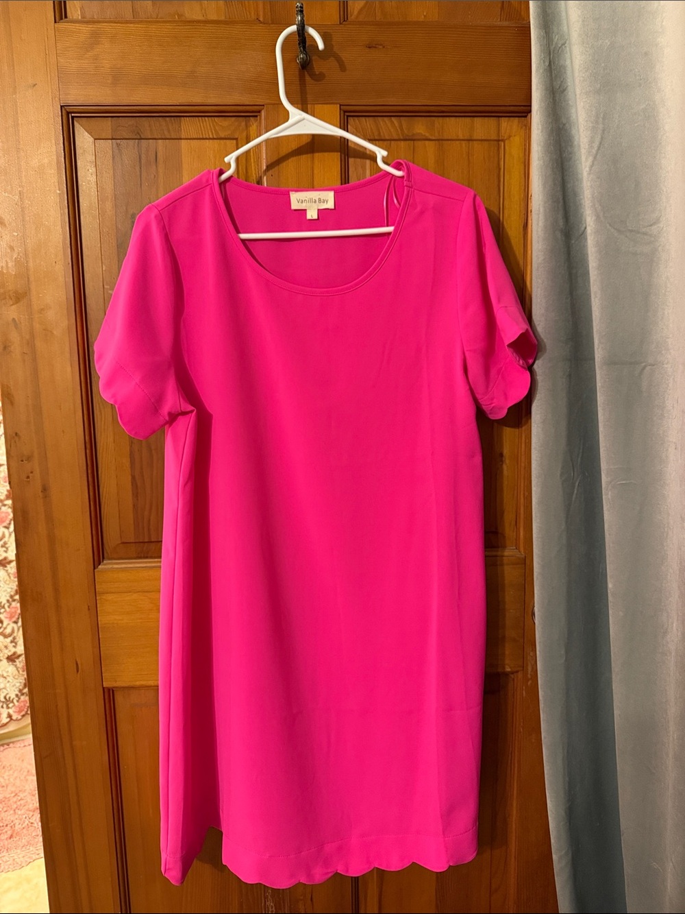 Hot pink scalloped shift dress